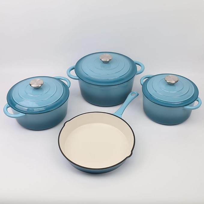 Maldira Enameled Cast Iron Dutch Oven, Non Stick Casserole Pot with Lid (Peacock Blue, 4.5 Quarts)