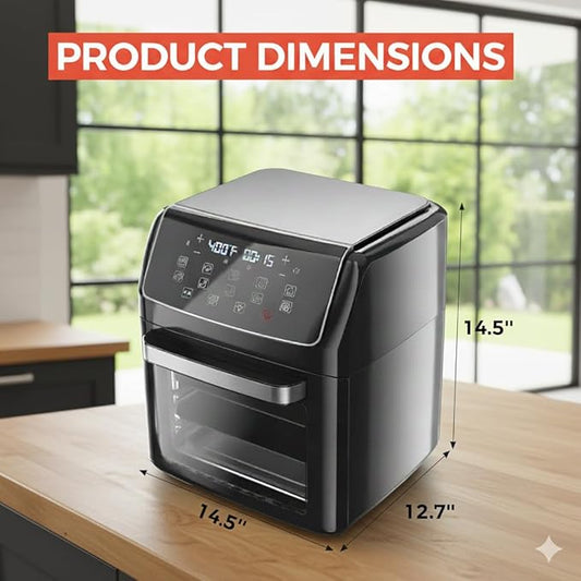 HealSmart 10-in-1 Air Fryer Oven, 12.6Qt Convection Oven with Visible Window, Rotisserie & Grill, Family-Size Airfryer with Visible Window for Healthy Cooking
