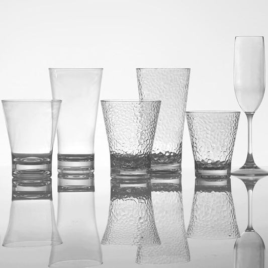 Fortessa Outside Shatter and Chip Resistant BPA Free 6 Pack Premium Copolyester Plastic Drinkware Glasses, Hammered Iced Beverage, 20 Ounce (6 Pack)