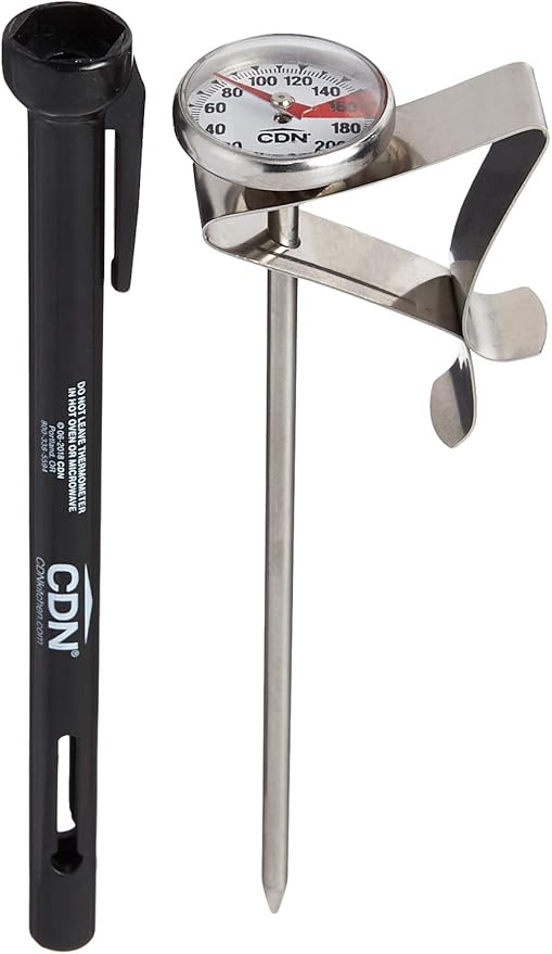 CDN ProAccurate® Instant Read Beverage Frothing Thermometer with Clip for Precise Temperature Measurement, 5" Stainless Steel Stem, Black Case (IRT220-F)