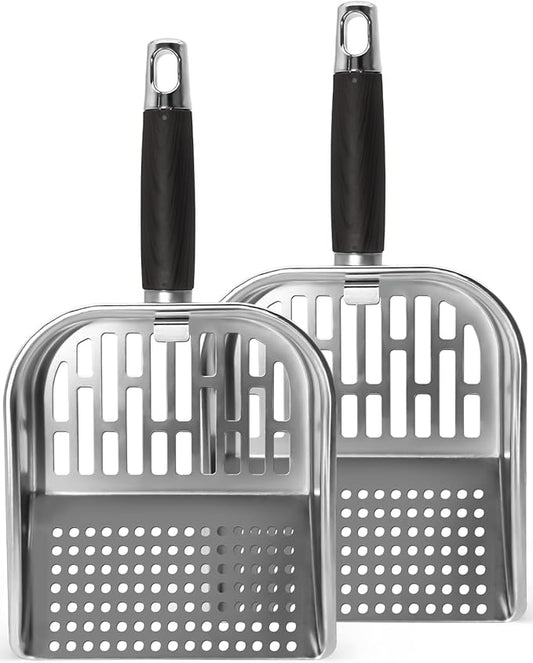 Griddle Scoop for Blackstone with a Any-Edge Hook, Stainless Steel Griddle Portable Food Mover for Stir Fry and Move Food, Sifting Grill Shovel, 2 Pack