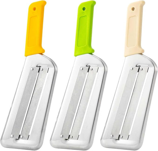 LZMS 3Pcs Stainless Steel Dual Blade Julienne Cutter with Ergonomic Handle,Multifunctional Rust-resistant Kitchen Tool,Shredder Knife for Cabbage&Carrot&Potato&Fish (Beige, yellow and green)