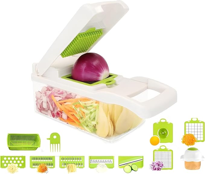 All-in-One Vegetable Chopper and Spiralizer Food Chopper with Container, Fruit Slicer, House Essentials, Kitchen Appliances & Gadgets