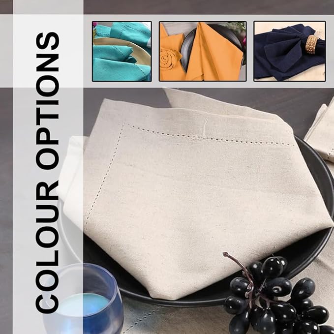 LFH Home Cloth Dinner Napkin Textured Cotton Flax Linen Hemstitched Napkin Set of 12, Machine Washable for Farmhouse, Living Room, Christmas, Family Gathering, 18x18 Inch Natural