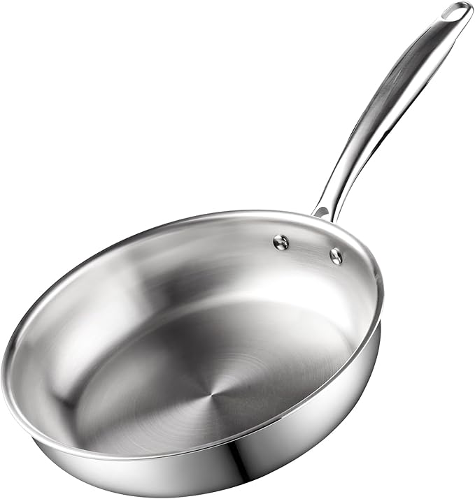 Cook N Home 10-inch Stainless Steel Frying Pan, Tri-Ply Clad 18/10 Stainless Steel Skillet Sauté Cooking Fry Pan, Induction Cookware, Silver