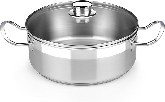 BRA COOKWARE Profesional 18/10 Stainless Steel Stock Pot w/Glass Lid | 9.5 Inch 4 Quart Professional Cooking Pot | 5.5mm Thick Base | PFOA Free Deep Pot | All Cooktops | All Cooktops & Oven Safe