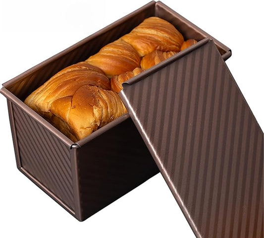 Pullman Loaf Pan with Lid & Dough Scraper Cutter, Nonstick Carbon Steel Bread Baking Pan, Heavy Duty Bakeware, Perfect for Homemade Sandwich, Sourdough, Toast & Cake