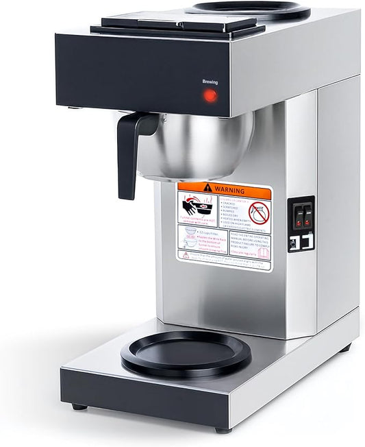 SYBO 12 Cup Coffee Maker Commercial, Pour Over Coffee Maker Brewer, Industrial Stainless Steel Cafetera with 2 Warmers