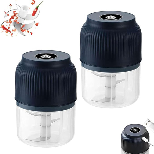 Electric Garlic Chopper, Mini Portable Veggie Chopper, Mini Portable Food Processor with 6 Blades & Egg Whisk, Veggie Grinder, For Onions Ginger Chili Nuts Meat (2pcsBlue)