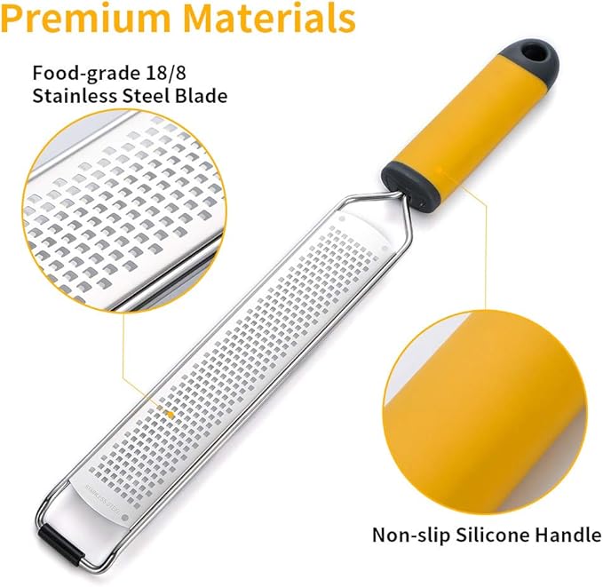 Upgraded Cheese Grater Lemon Zester Tool for Kitchen, Aisoso Premium Stainless Steel Blade Apply to Parmesan Cheese, Ginger, Garlic, Nutmeg, Citrus, Coconut, Chocolate