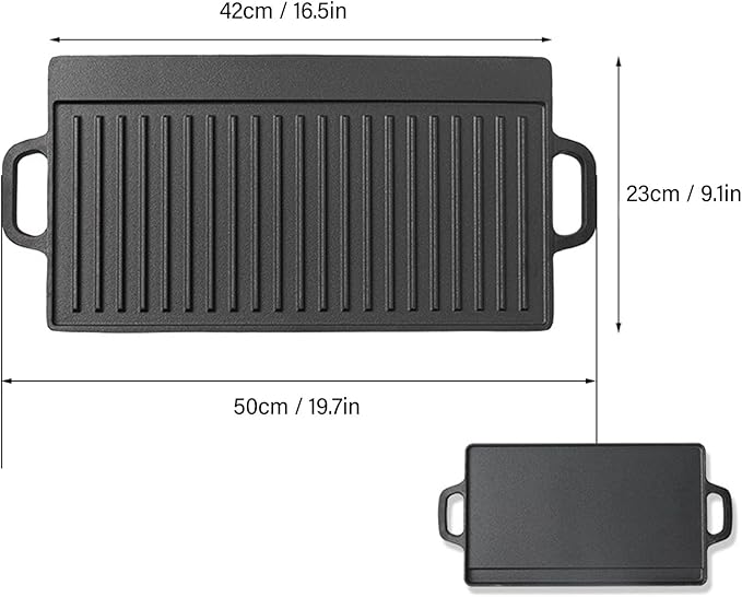 Cast Iron Griddle, Double Sided Reversible Griddle Grill, Griddle Plate for Indoor Outdoor Camping Gas Stove Induction Cooker (Large)