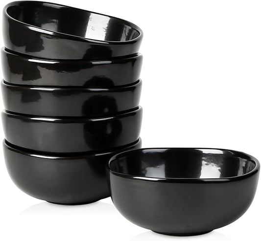 vicrays Ceramic Cereal Bowls Set - Porcelain 26 Ounce Soup Salad Bowls Set - Rice Dessert Cream Bowls Set - Chip Resistant Dishwasher Microwave Safe - Set of 6 (Black)