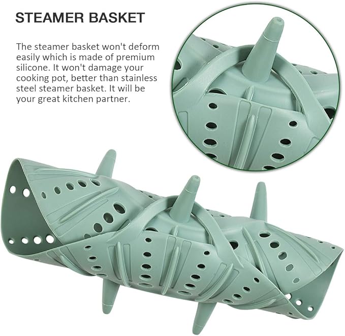 Alimat PluS 1 Pack Silicone Steamer Basket, Silicone Vegetable Steamer Basket with Handles and Strong Feets, 9.6 Inches(Excluding Handle Length)
