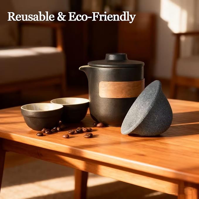 sencdfly Pour Over Coffee Maker - All-Ceramic Drip Set, Single Serve Coffee Maker with Pour Over Dripper, Reusable Ceramic Filter & Carafe, Portable Travel Drip Kit Valentines Day Gifts for Him