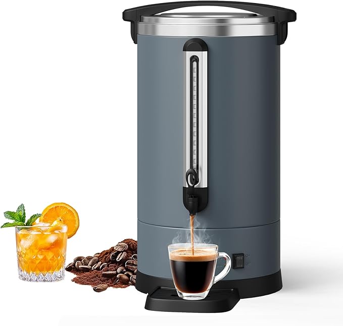Garvee 18 L/120 Cups Coffee Urn- 4.8 gal Double Wall Commerical Coffee Maker for Buffet Catering Wedding Gathering,Large Capacity Hot Coffee Dispenser,Stainless Steel Hot Water Urn-Grey