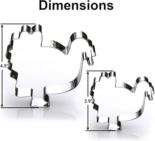 Thanksgiving Turkey Cookie Cutter Set, 2 Piece, 4.5", 2.9" Tall, Premium Food-Grade Stainless Steel, Dishwasher Safe