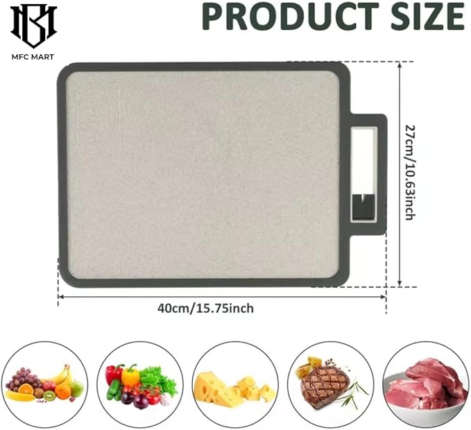 Double sided Stainless Steel Cutting Board with knife sharpner, Stainless steel/wheat Straw pp Kitchen Chopping Board, Easy to Clean,juice grooves and Dishwasher Safe16"×11"