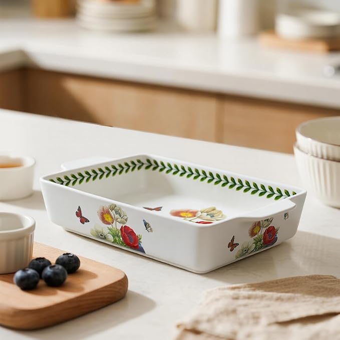 ACMLIFE Ceramic Casserole Dish for Oven, Floral Baking Dishes for Oven Lasagna Pan, Large Baking Dish with Handles, Durable and Oven Safe Pan, for Roasting and Baking, Gift Packaging 2 Pcs Set(13"x8"+10.3"x6.3") (Iris)