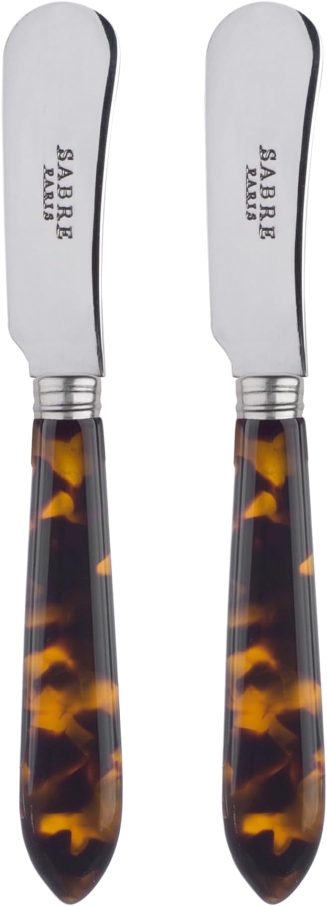 Sabre Paris - Set of 2 Spreader Knives 5.5 inches - Tortue Collection - Perfect for Butter, Tapenades, Spreads - Stainless Steel & Acrylic - Dishwasher Safe - Scaled Effect