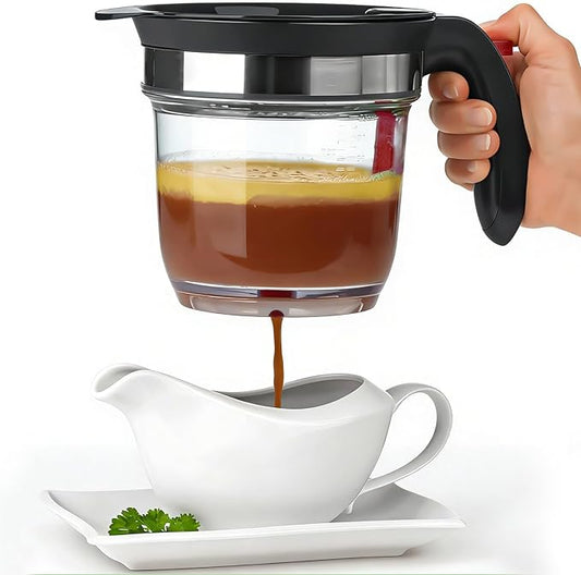 IVYHOME Fat Separator for cooking, 4 Cups Plastic Fat Strainers with Bottom Release, Gravy Grease Separator, Soup Oil Separator Measuring Cup