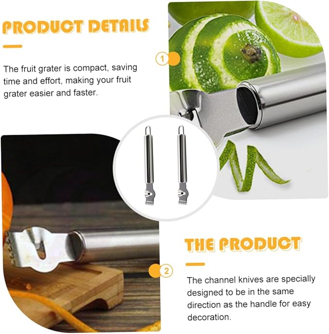 Healifty 2pcs Stainless Steel Lemon Zester Citrus Zester Cheese Grater Zest Peeler for Kitchen Real Lemon Multi-functional Fruit Grater