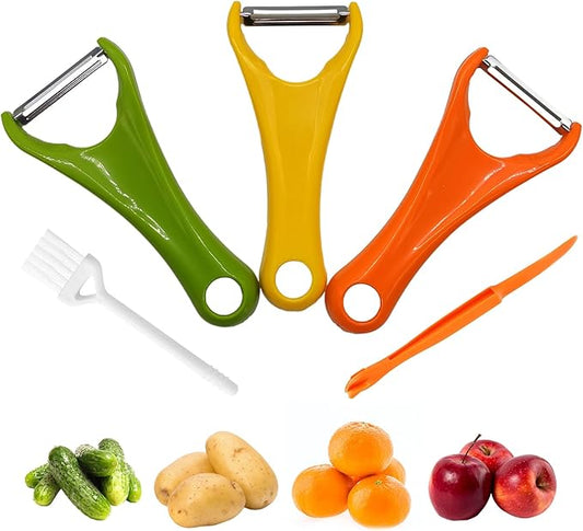 Trez Treamer 4pcs Peelers for Kitchen Y Vegetable Peeler Orange Peeler Tool with Brush Stainless Steel Potato Peeler Apple Zucchini Cucumber Peelers