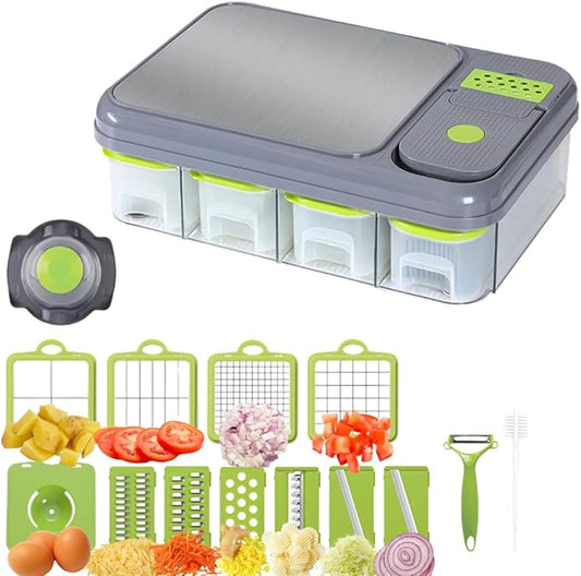 All-in-One Vegetable Chopper & Prep Station - Multifunctional Food Chopper, Mandoline Slicer, Cheese Grater, Egg Separator, Built-In Cutting Board & Storage Container for Meal Prep