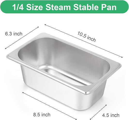 wutfuooo 4 Pack Hotel Pans, 1/4 Size 4" Deep Stainless Steel Steam Table Serving Pan, Buffet Dinner Catering Food Pans, Warmer Breading Tray Batter Pan for Restaurant Salad Bar Party Supplies