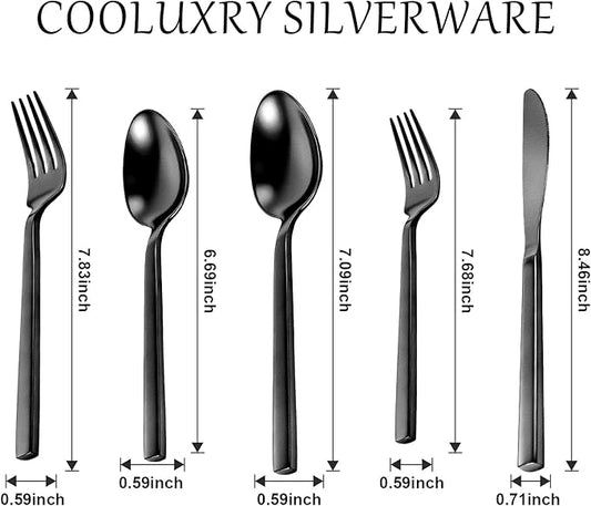 20pcs Matte Black Silverware Set, Cuboid Flatware Set Service for 4, Stainless Steel Cutlery Set, Dishwasher Safe
