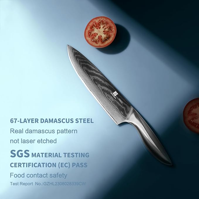 9C 8 Inch Chef Knife – Ultra-Smooth Cutting Experience,Effort-Saving Damascus Kitchen Knife,Professional Grade Sharp,Ergonomic Handle,9CR18MOV High Carbon Stainless Steel,Love's Gift Box