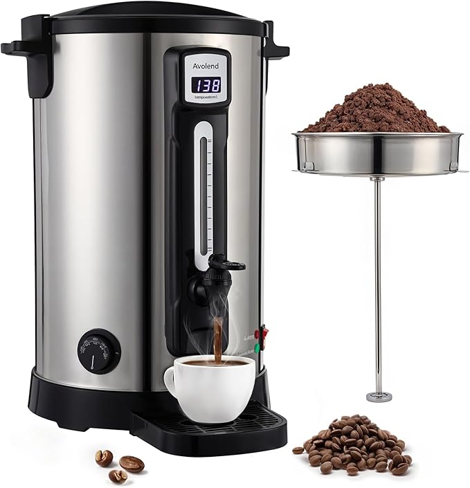 Avolend 100-Cup Commercial Coffee Urn, 20L Double-Wall Stainless Steel Coffee Maker with Adjustable Temperature Control & Keep Warm, Large Insulated Coffee Pot for Events, Catering, and Offices