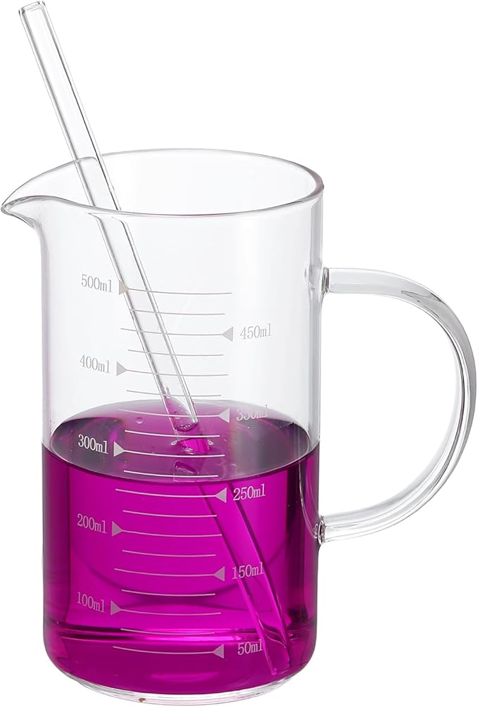 PATIKIL 500ml Glass Measuring Cup, Borosilicate Glass Beaker Graduated Liquid Measure Cups with Straw V-Shaped Spout for Kitchen Drinking Restaurant, White Printed Scale