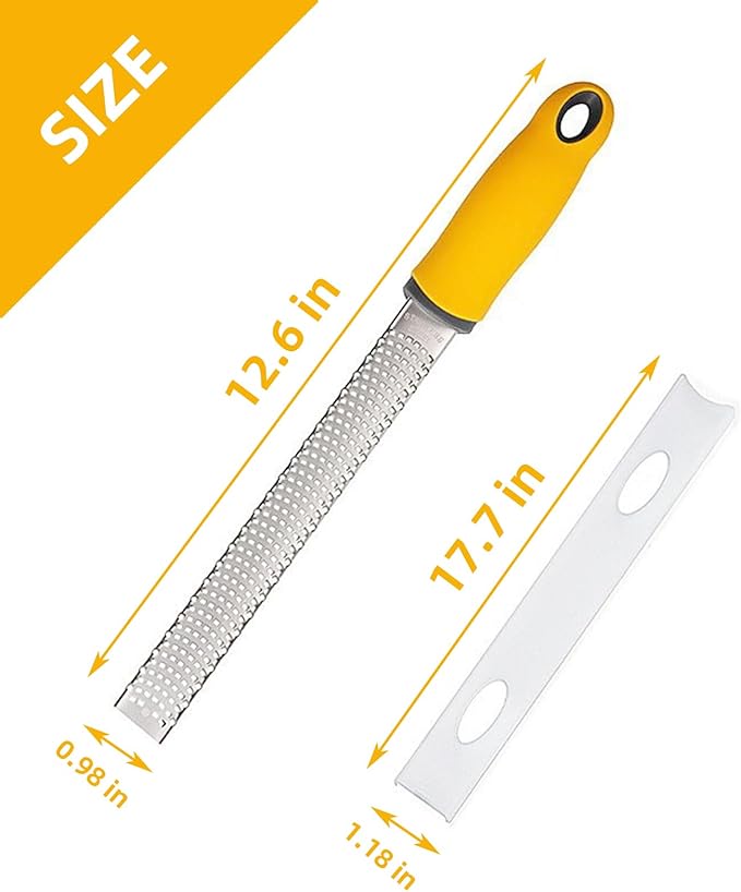 Stainless Steel Cheese Zester Grater with Handle，12 inch Lemon Zesteror for Zesting Citrus Fruits & Finely Grating Parmesan Cheese, Chocolate，Ginger, Garlic, Coconut, Nutmeg, Wasabi