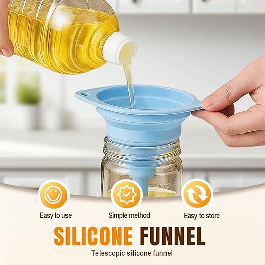Kitchen Funnel Set 3 Pack, 2025 New Funnels for Kitchen Use Filling Bottles, Silicone Collapsible Funnel, Small Funnels for Filling Small Bottles, for Water Bottle Liquid Transfer (3PCS)