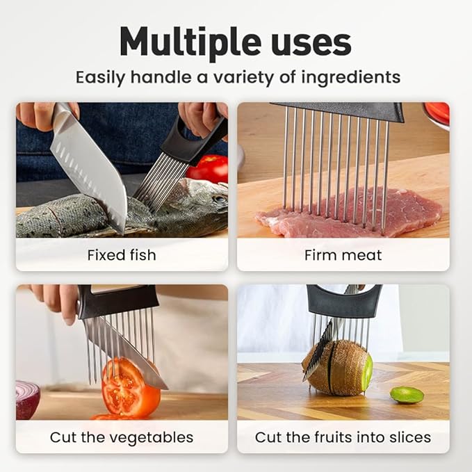 2026 New Onion Slice Holder, Stainless Steel Onion Holder for Slicing, Chopper Assistant Tool Multi-Use Vegetable Chopper for Onions Tomatoes Avocados Potato Eggs Kiwifruit Meat Lemon (1pc)