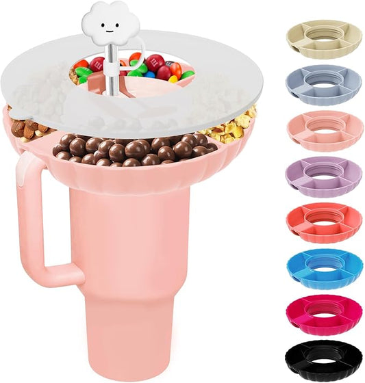 Stanley Accessories 30 oz Snack Tray for Stanley with Handle, Food Grade Silicone Snack Bowl for Stanley Cup Accessories with Straws Cover, Snack Bowl (Pink, 30 oz)