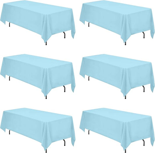 BRILLMAX 6 Pack Light Blue Tablecloths 70 x 120 Inch for 6ft & 8ft Rectangle Tables - 150 GSM Polyester Fabric, Universal Fit, Water, Stain & Wrinkle Resistant Cloth Cover for Wedding Banquet