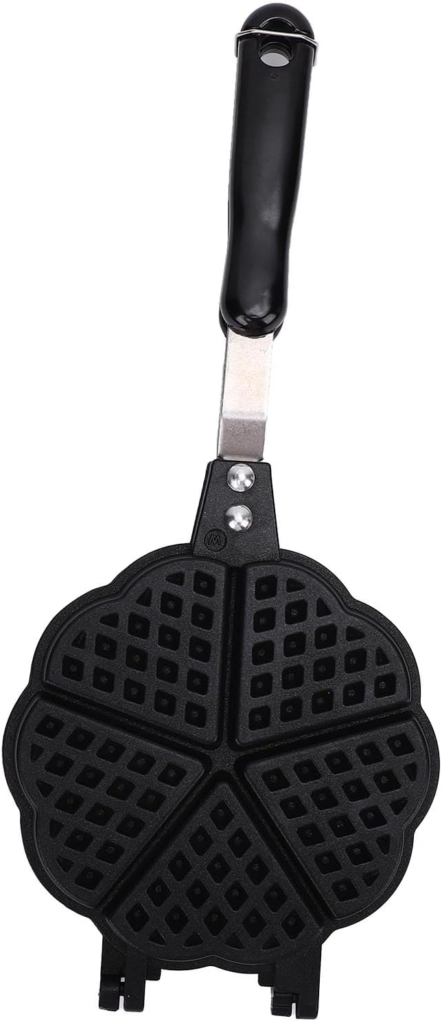 Heart Shaped Waffle Maker Pan Compact Stovetop Waffle Baking Pan for Family Breakfast Kitchen Camping 6.3x14.2in