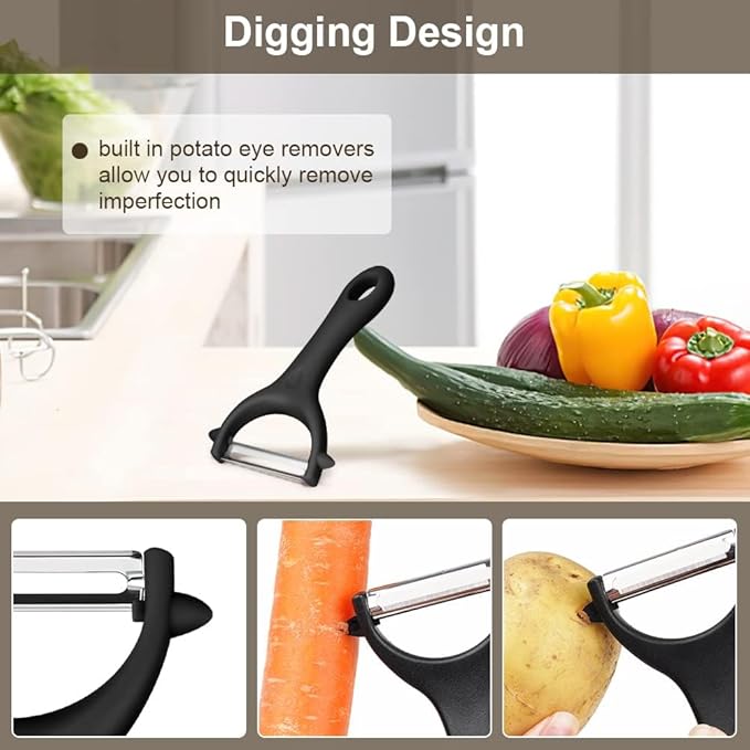 2PCS Potato Vegetable Peeler Set, Fruit Peeler for Kitchen Ergonomic Handle Sharp Blade Stainless Steel Peeler