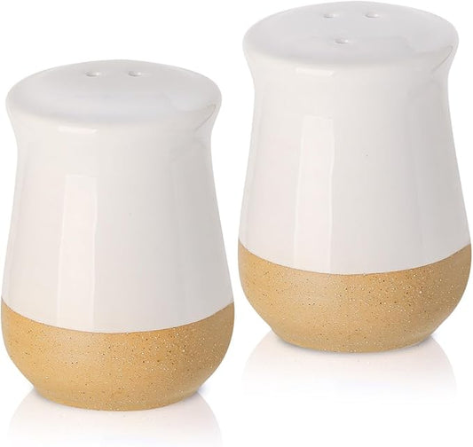 Hasense Salt and Pepper Shakers, Ceramic Salt Shaker set of 2, Cute Spice Sugar Shaker for Countertop, Farmhouse Salt Pepper Container Set for Home Kitchen Wedding Decor, 2 Piece(White)