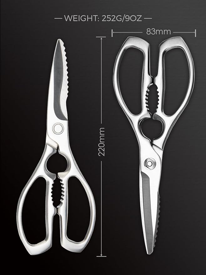 Heavy-Duty Kitchen Scissors Forged from Stainless Steel, Kitchen Shears for Food, Ideal Cooking & Culinary Scissors for Meat, Poultry and Vegetables, Dishwasher Safe, 2-Year Warranty