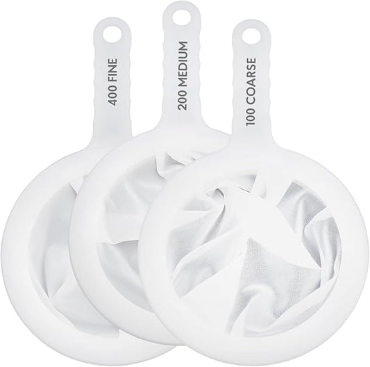 HIC Kitchen Ultra-Fine Mesh Strainers, Set Of 3 (100, 200, And 400 Mesh Count), For Filtering Juices, Nut Milks, Oils, And Sauces