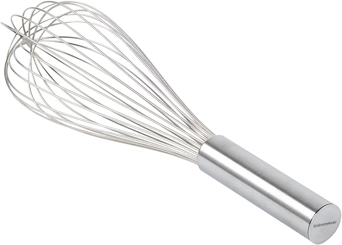 Restaurantware Met Lux 12 Inch x 2.5 Inch Baking Whisk, 1 With Ergonomic Handle Metal Whisk - Dishwasher-Safe, Corrosion-Resistant, Stainless Steel Whisk For Baking, For Whipping, Baking, Or Cooking