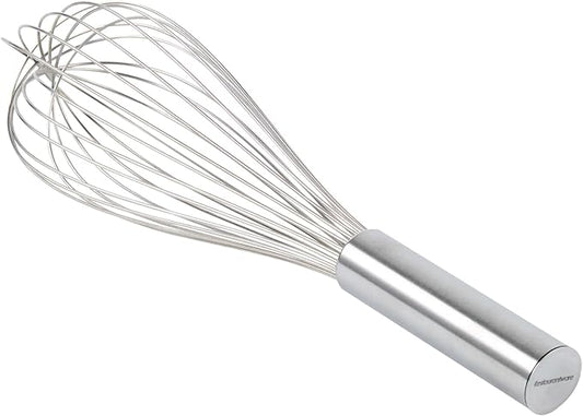 Restaurantware Met Lux 12 Inch x 2.5 Inch Baking Whisk, 1 With Ergonomic Handle Metal Whisk - Dishwasher-Safe, Corrosion-Resistant, Stainless Steel Whisk For Baking, For Whipping, Baking, Or Cooking