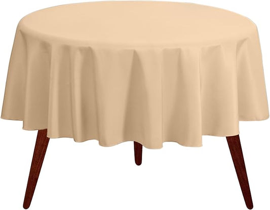 Gee Di Moda Round Tablecloth - 120 Inch Beige Round Table Cloth for 60 to 96 Inch Round Tables - Heavy Duty Washable Fabric - for Buffet Table, Holiday Party, Dinner, Wedding & Baby Shower