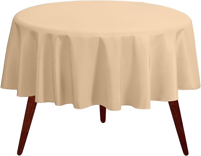 Gee Di Moda Round Tablecloth - 108 Inch Beige Round Table Cloth for 48 to 72 Inch Round Tables - Heavy Duty Washable Fabric - for Buffet Table, Holiday Party, Dinner, Wedding & Baby Shower