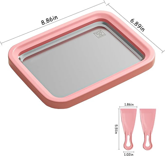 Rolled Ice Cream Maker,Parent Child Homemade Instant Frozen Yogurt Maker,with 2 Spatulas,Plug In Free,Food-Grade 304 Stainless Steel,Safer for Children To Use(Pink, (8.9in*6.9in*1.6in))