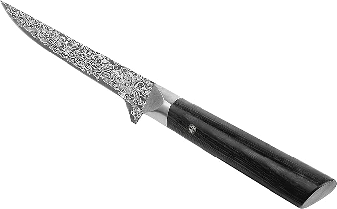 zayiko Black Edition Damascus Filleting Knife Boning Knife | 14 cm blade made of 67 layers of VG10 Damascus steel | Pakkawood handle | Kitchen knife for boning and paring meat | Elegant gift box