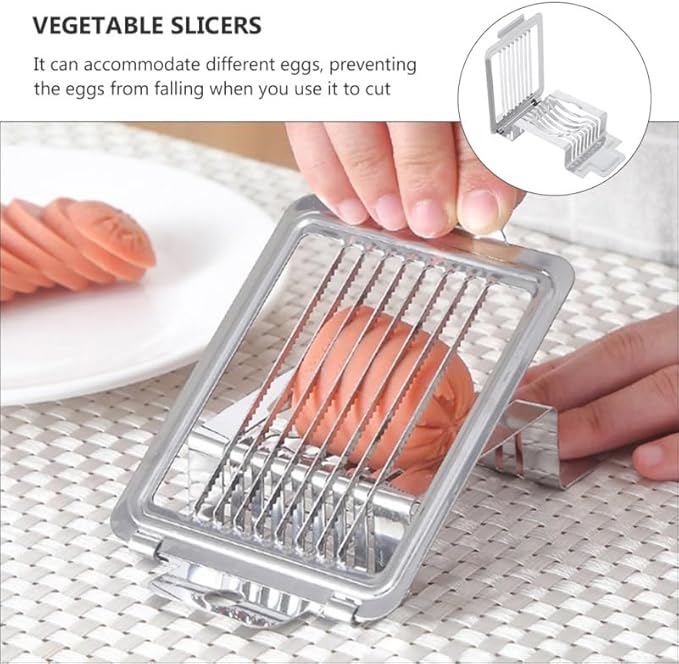 Hemoton Stainless Steel Egg Slicer 5.7 Inch Multifunctional Kitchen Cutter for Boiled Eggs Strawberries Mushrooms and More with Cutting Wires