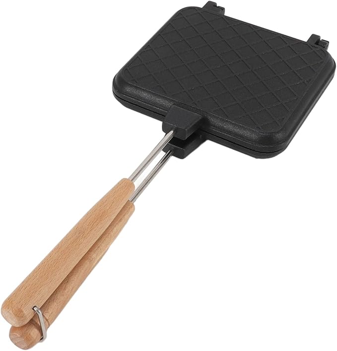 Double Sided Frying Pan, Stovetop Sandwich Maker Aluminum Solid Wood Anti Stick Sandwich Flip Pan Multifunctional Stovetop Sandwich Maker for Gas Stove Induction